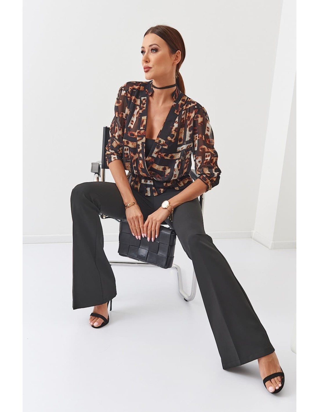 Animal print envelope blouse, black 020481 - Online store - Boutique